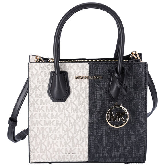 Michael Kors Mercer Medium Messenger Bag Vanilla Black Multi MK Signatue - Picture 1 of 5